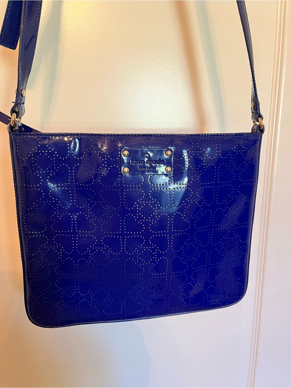 Kate Spade glossy patent leather crossbody bag in cobalt blue